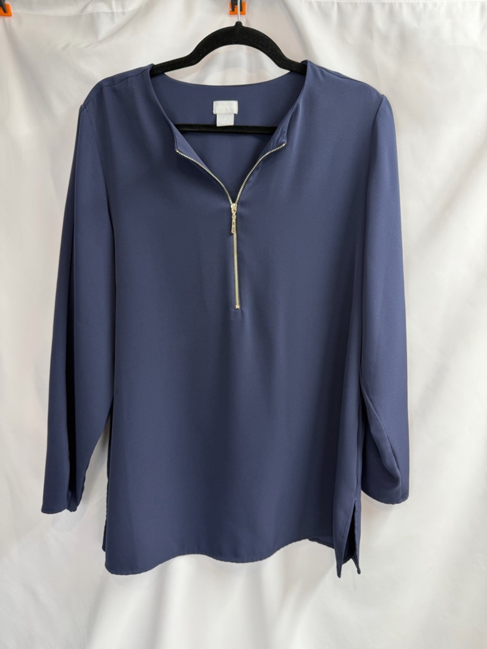 Chico's Navy Zip-Front Long Sleeve Blouse Size L Chicos 2